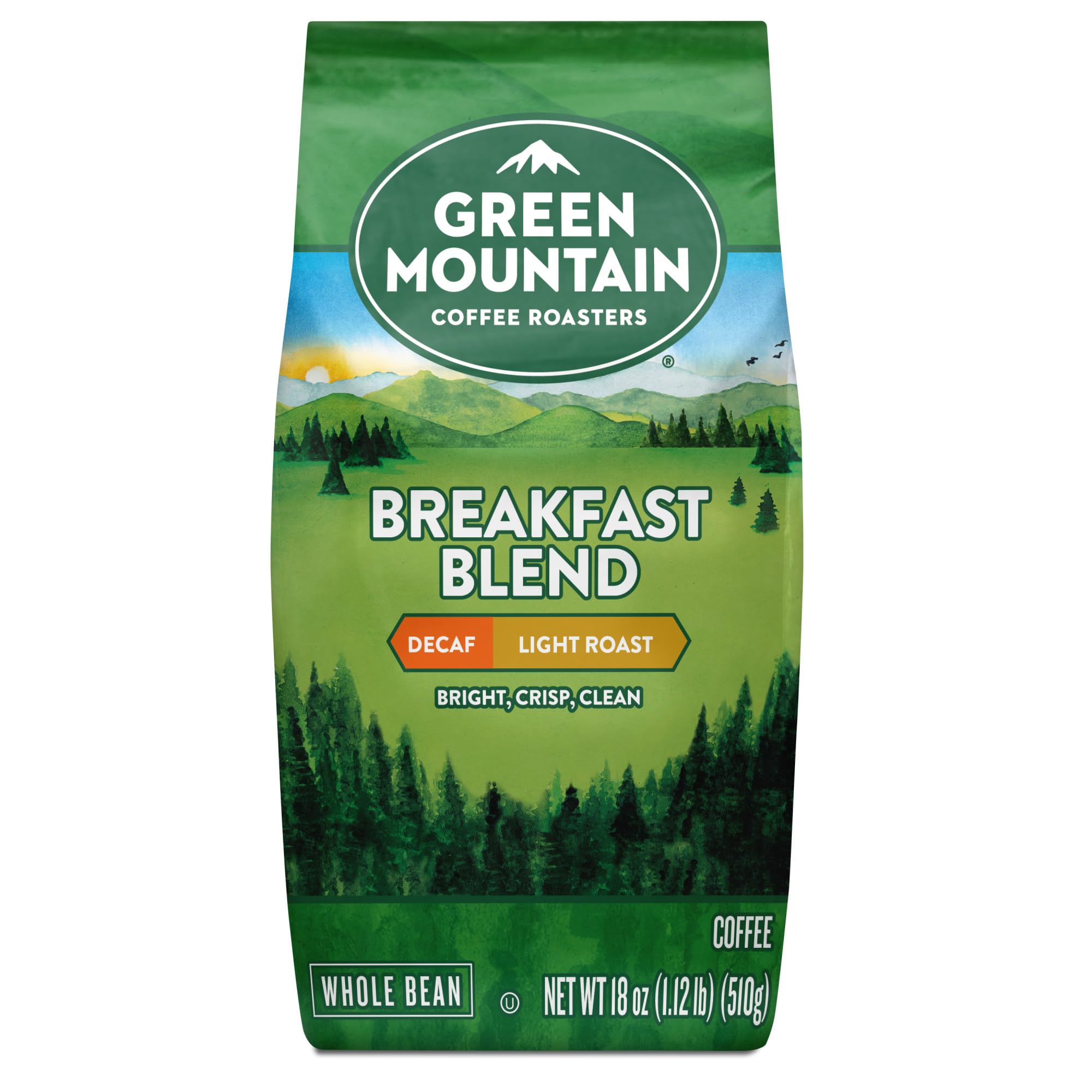 Green Mountain Breakfast Blend Decaf label shows Orthodox Union Kosher certification