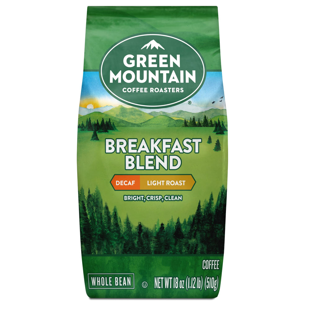 Green Mountain Breakfast Blend Decaf label shows Orthodox Union Kosher certification