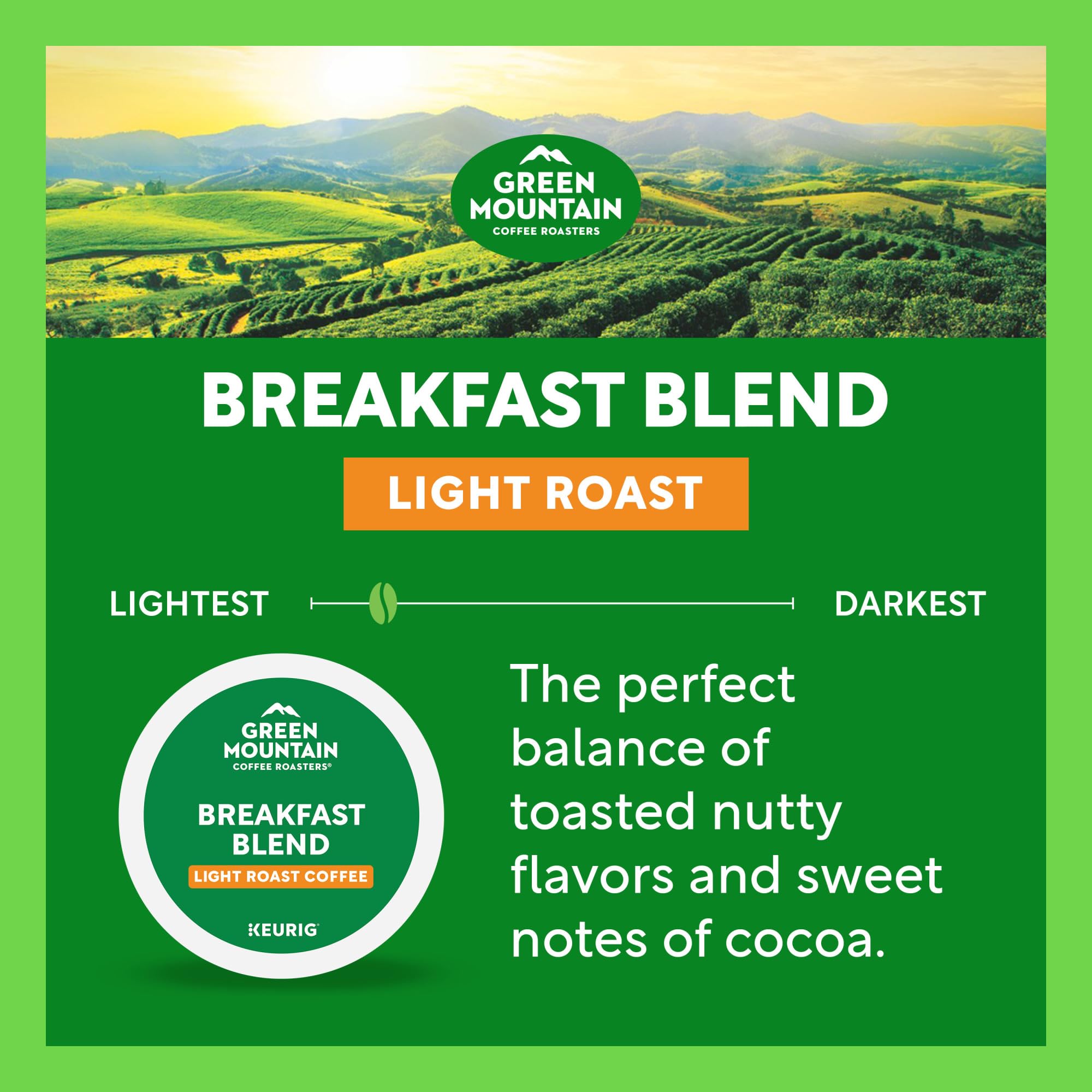 Green Mountain Breakfast Blend K-Cup machine ready brew.