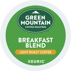 Green Mountain Breakfast Blend K-Cup pod offers balanced sweetness and a silky finish.