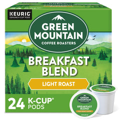 Green Mountain Breakfast Blend K-Cup pod delivers bright, crisp flavor for quick mornings.