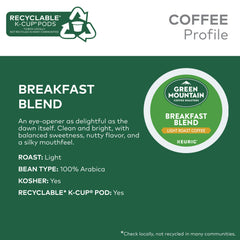 Green Mountain Breakfast Blend K-Cup pod brings New England-style liveliness to your cup.