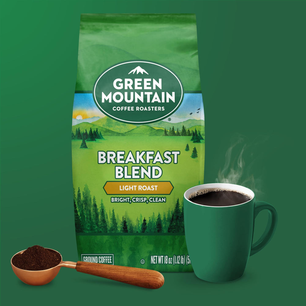 Green Mountain Breakfast Blend nutty flavor notes evoke warm, inviting coffee.