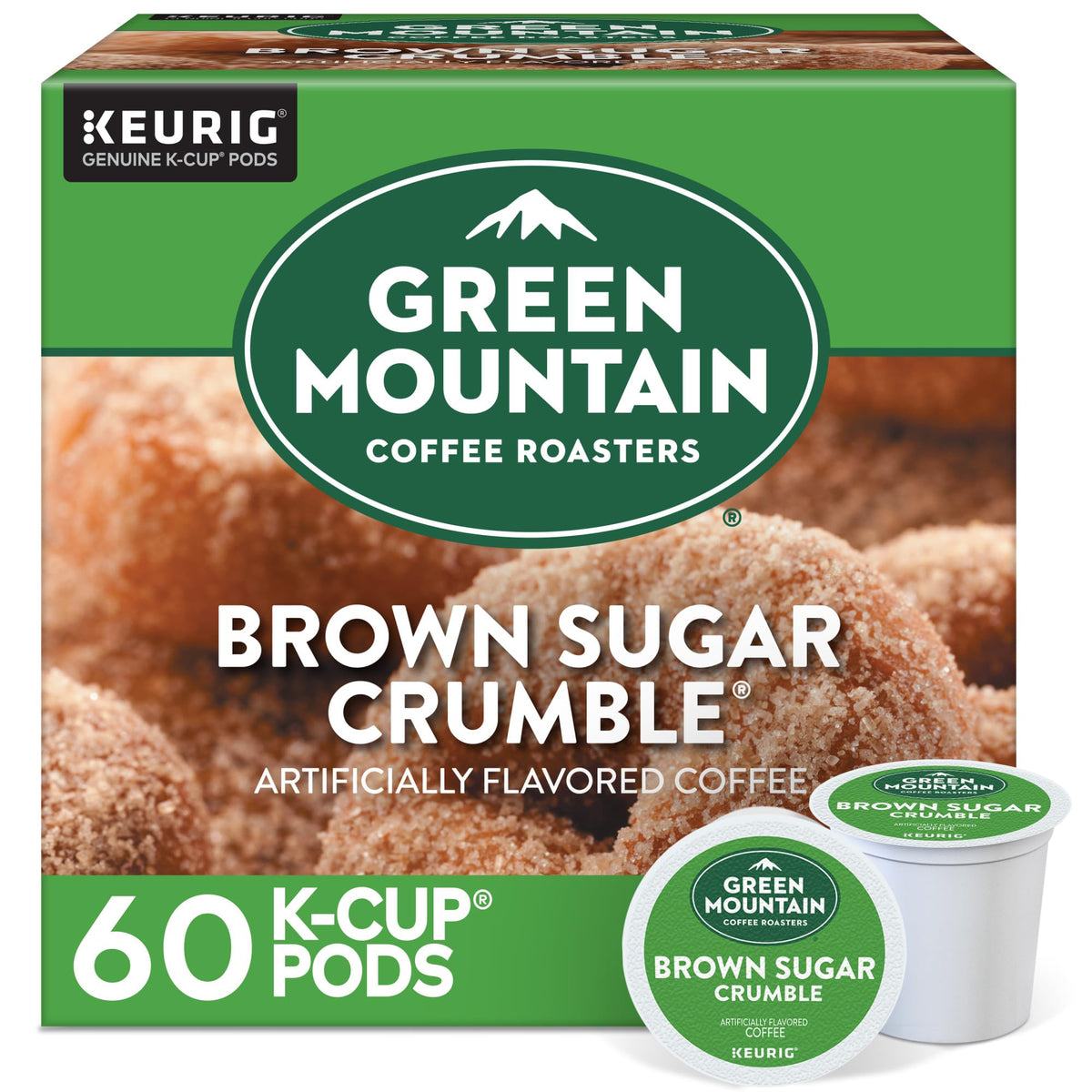 Green Mountain Brown Sugar Crumble K-Cup front view for a donut-inspired morning.