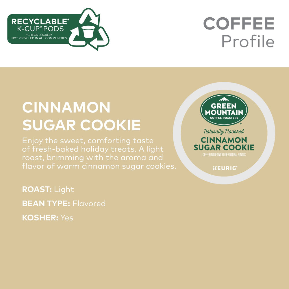 Green Mountain Cinnamon Sugar Cookie aroma: steam rising from mug ideal for cozy mornings.