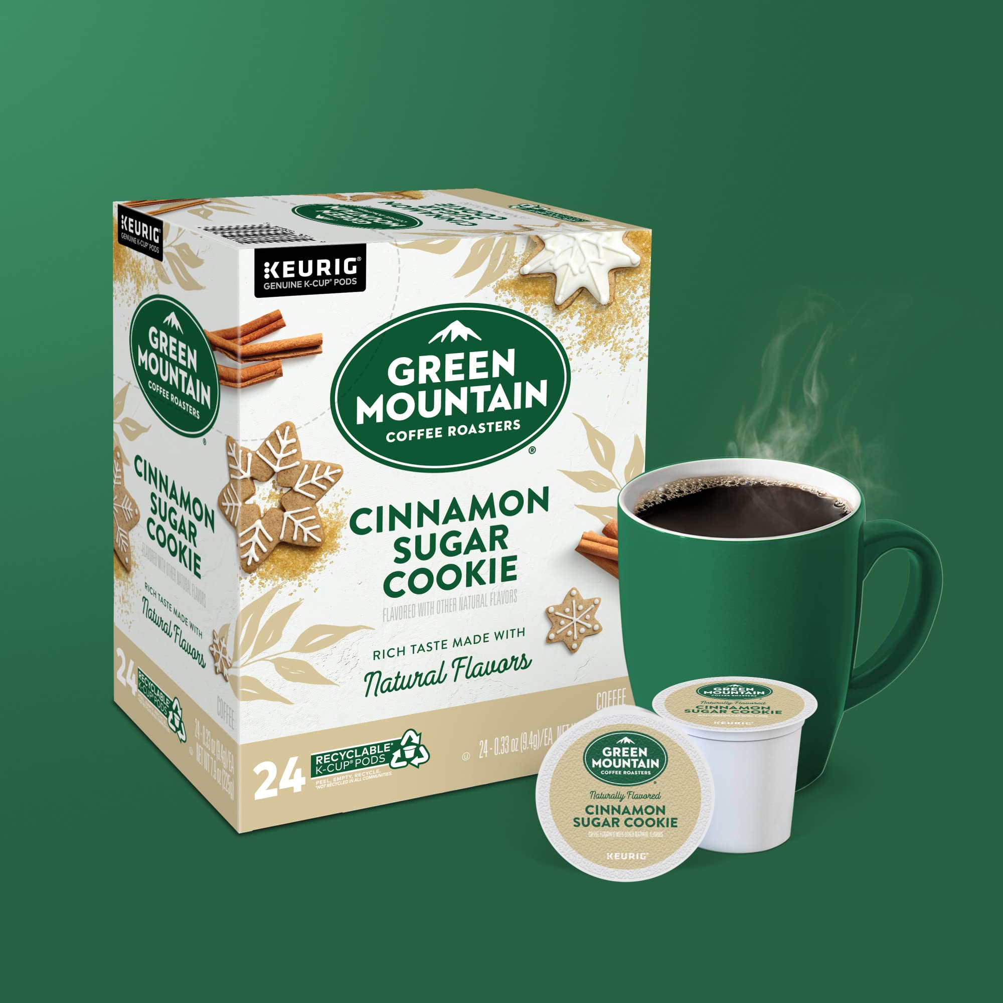 Green Mountain cinnamon sugar cookie aroma fills the kitchen while brewing.