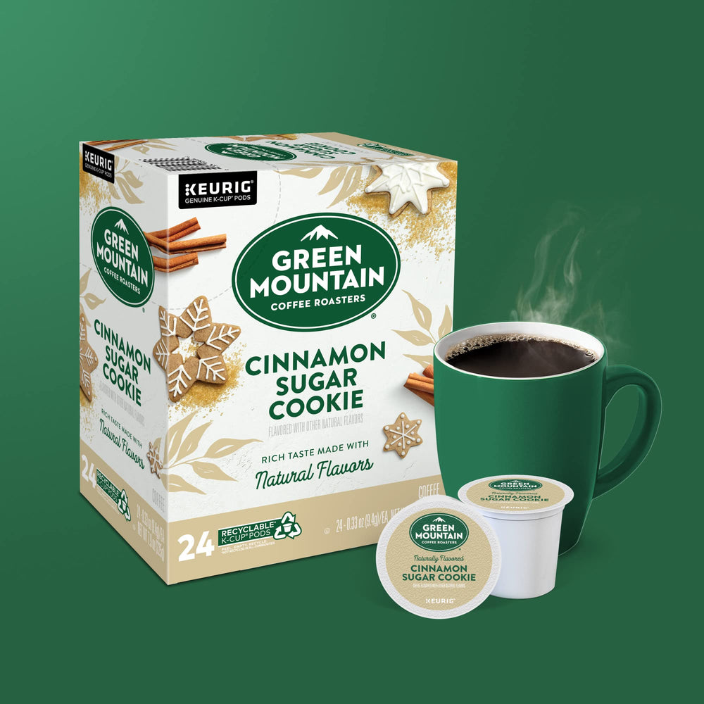 Green Mountain cinnamon sugar cookie aroma fills the kitchen while brewing.