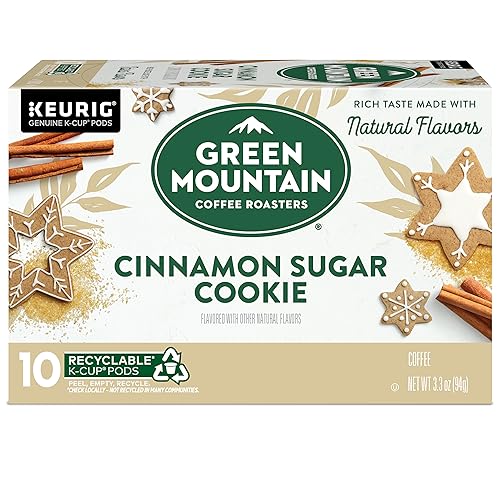Green Mountain Cinnamon Sugar Cookie bag emphasizes 100% responsibly sourced coffee.