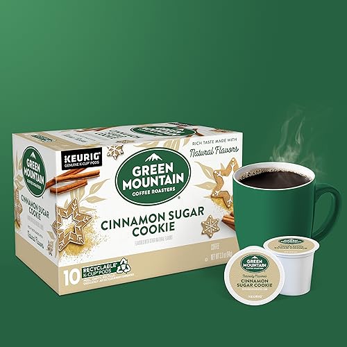 Green Mountain Cinnamon Sugar Cookie packaging with festive branding.