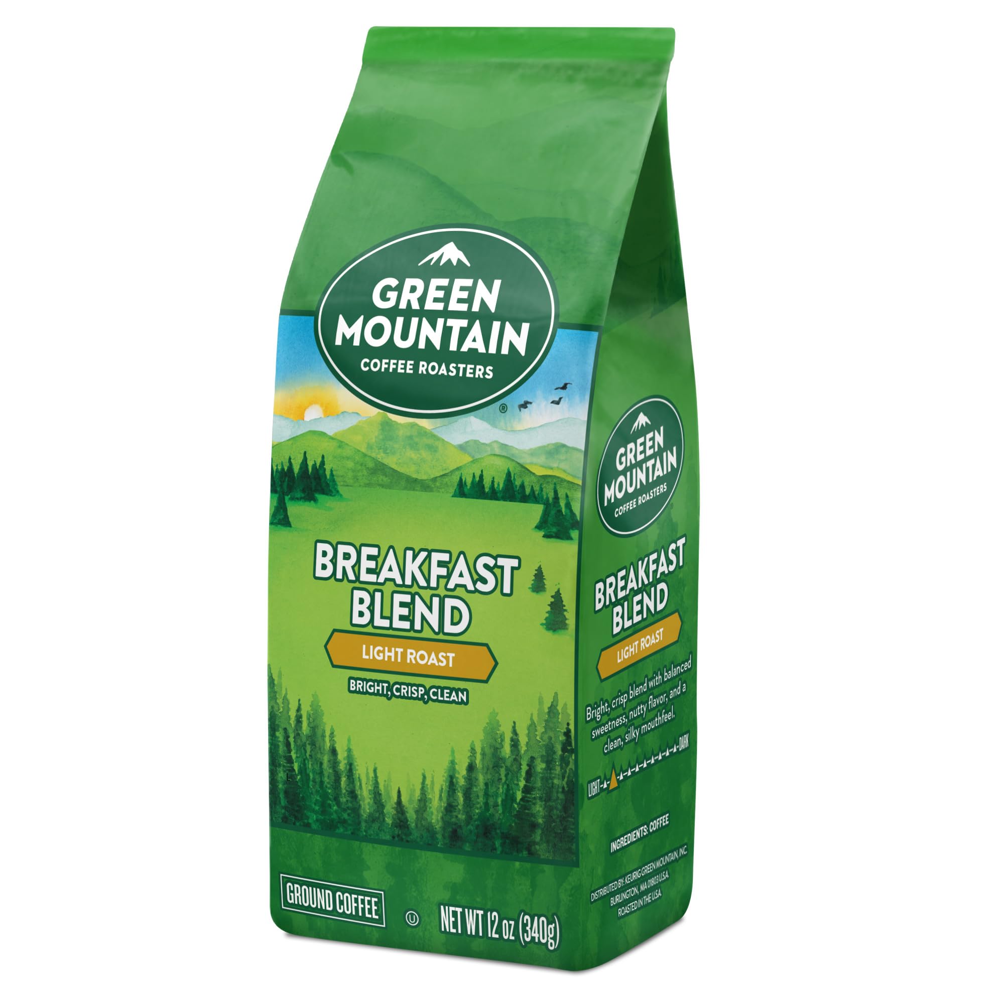 Open bag of Green Mountain Breakfast Blend ready for grind.