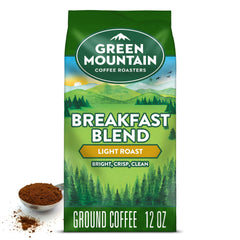 Green Mountain Coffee Breakfast Blend pack front for a bright morning ritual.