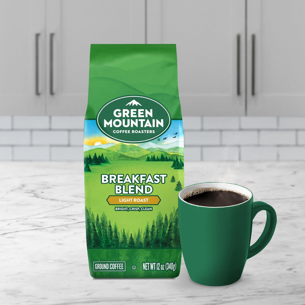 Sunlit kitchen scene with Green Mountain Breakfast Blend.