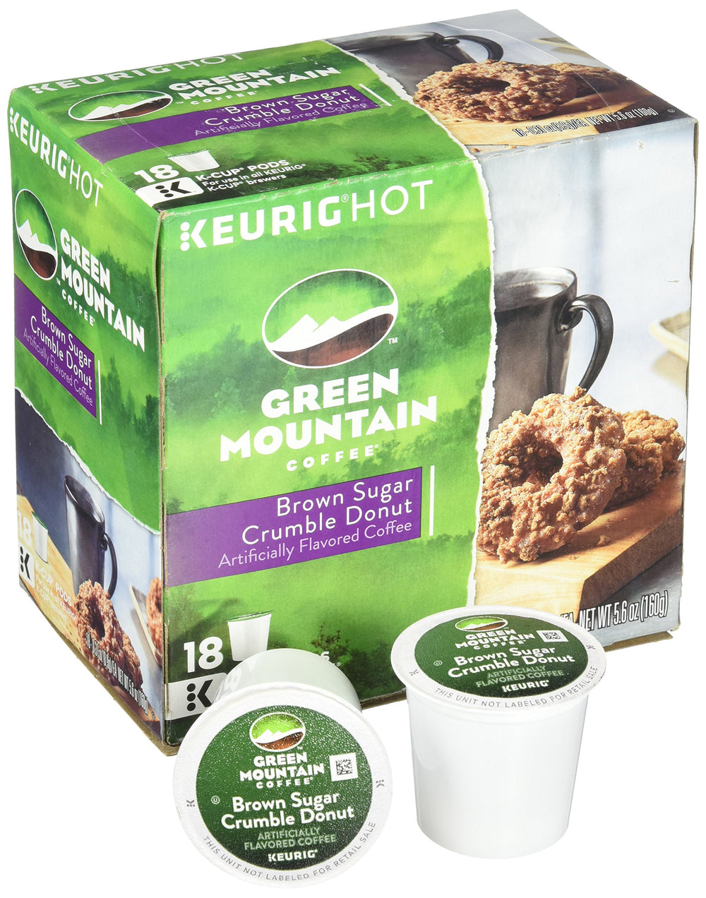 K-Cups pack of Green Mountain Brown Sugar Crumble Donut for quick morning brews.