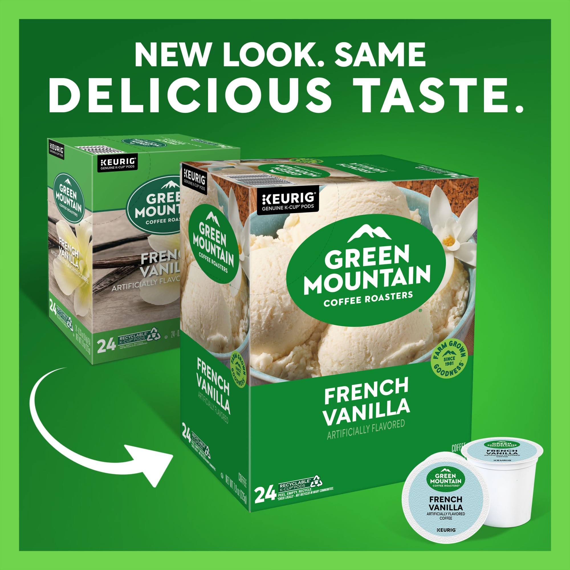 Green Mountain 96-count box showing long-lasting Keurig coffee supply