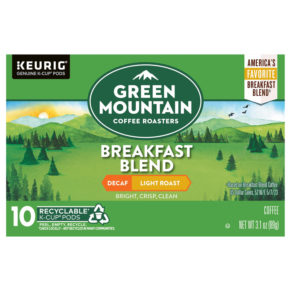 Green Mountain Coffee Roasters Breakfast Blend Decaf, brewed cup, ideal for a relaxing afternoon
