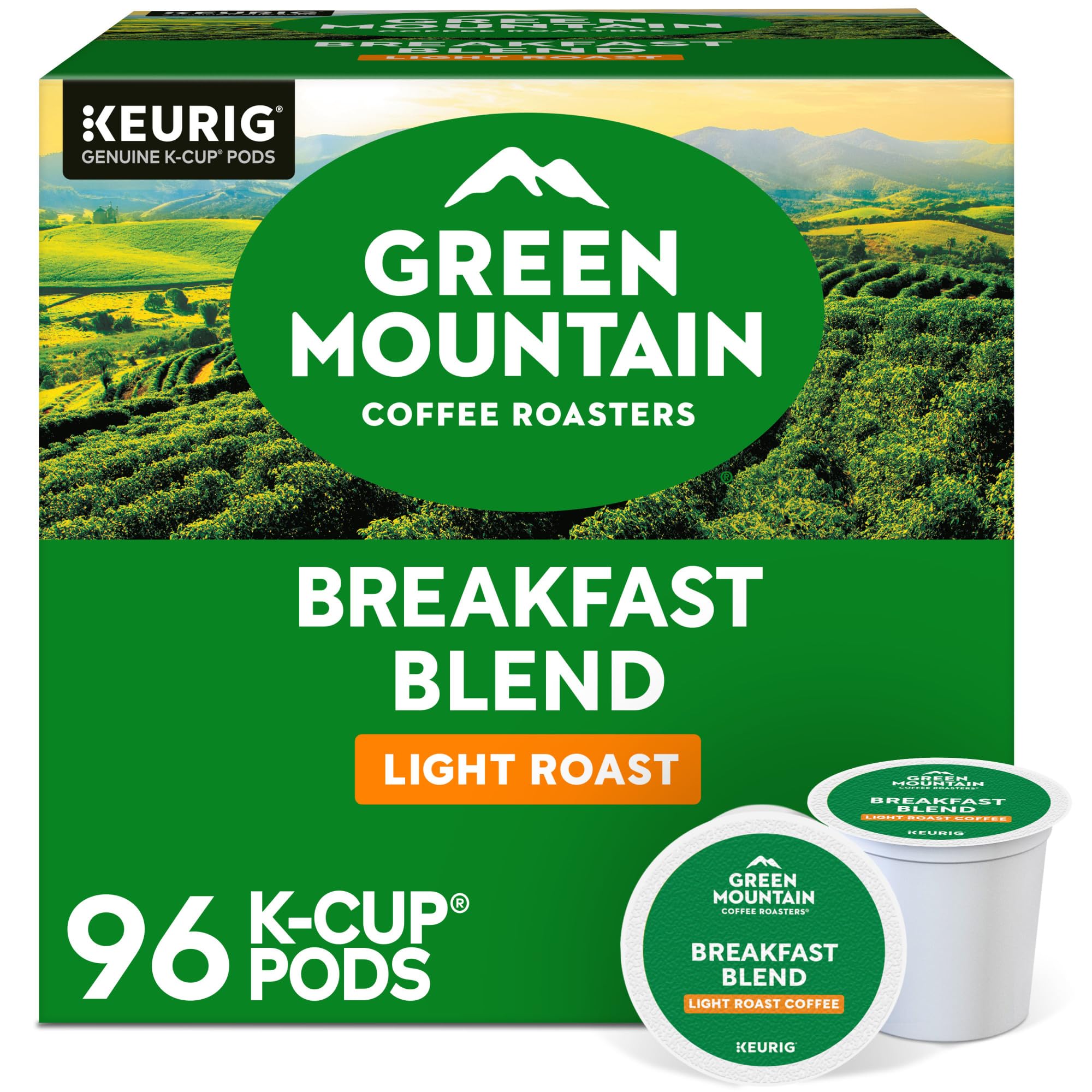 Green Mountain Coffee Roasters Breakfast Blend packshot showing the 96-count box.