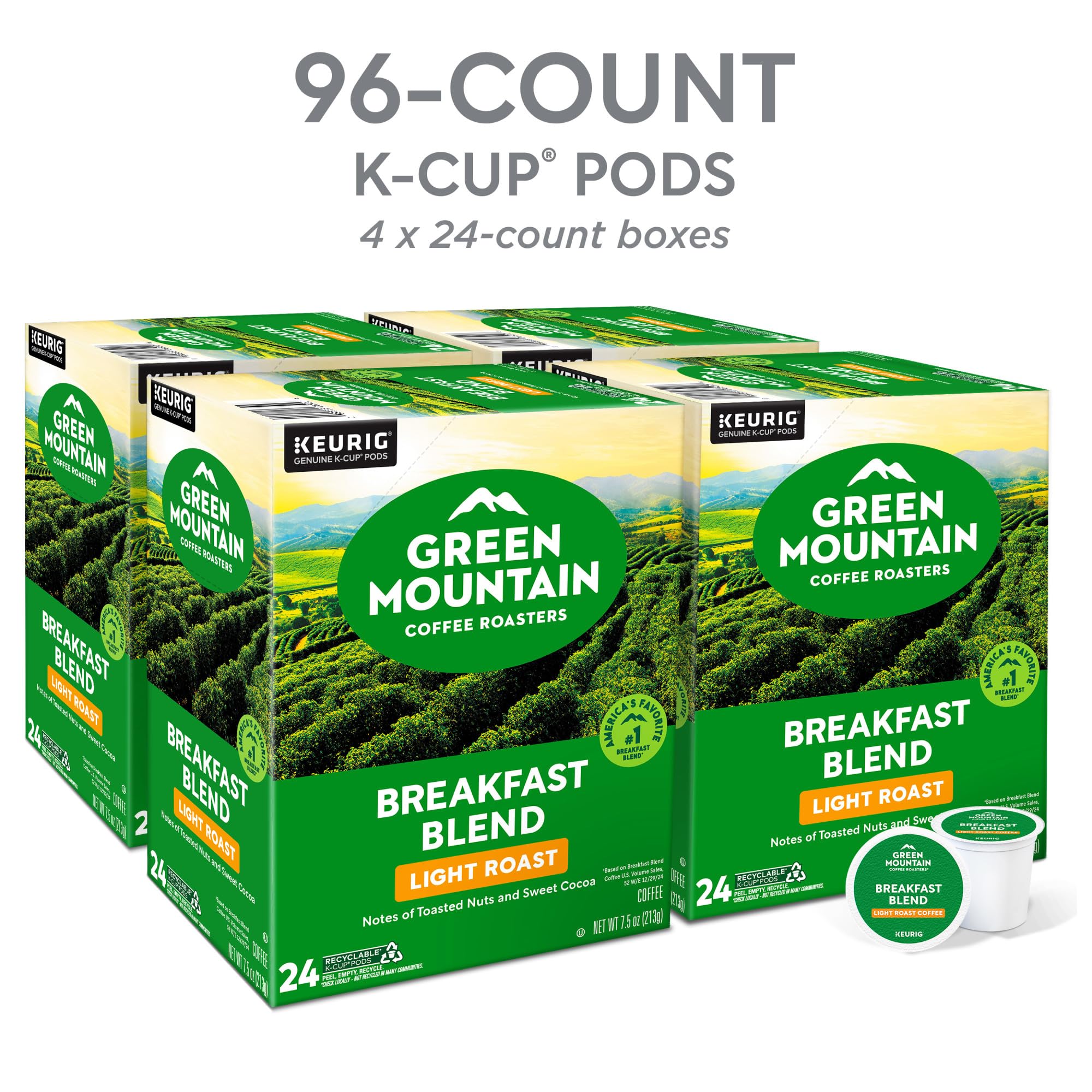 Breakfast Blend pod detail emphasizing freshness seal and single-serve convenience.