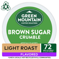 Green Mountain Brown Sugar Crumble cup pouring with donut-like warmth
