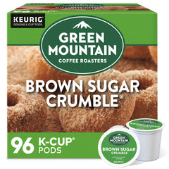 Green Mountain Coffee Roasters Brown Sugar Crumble packaging highlights sustainable sourcing.