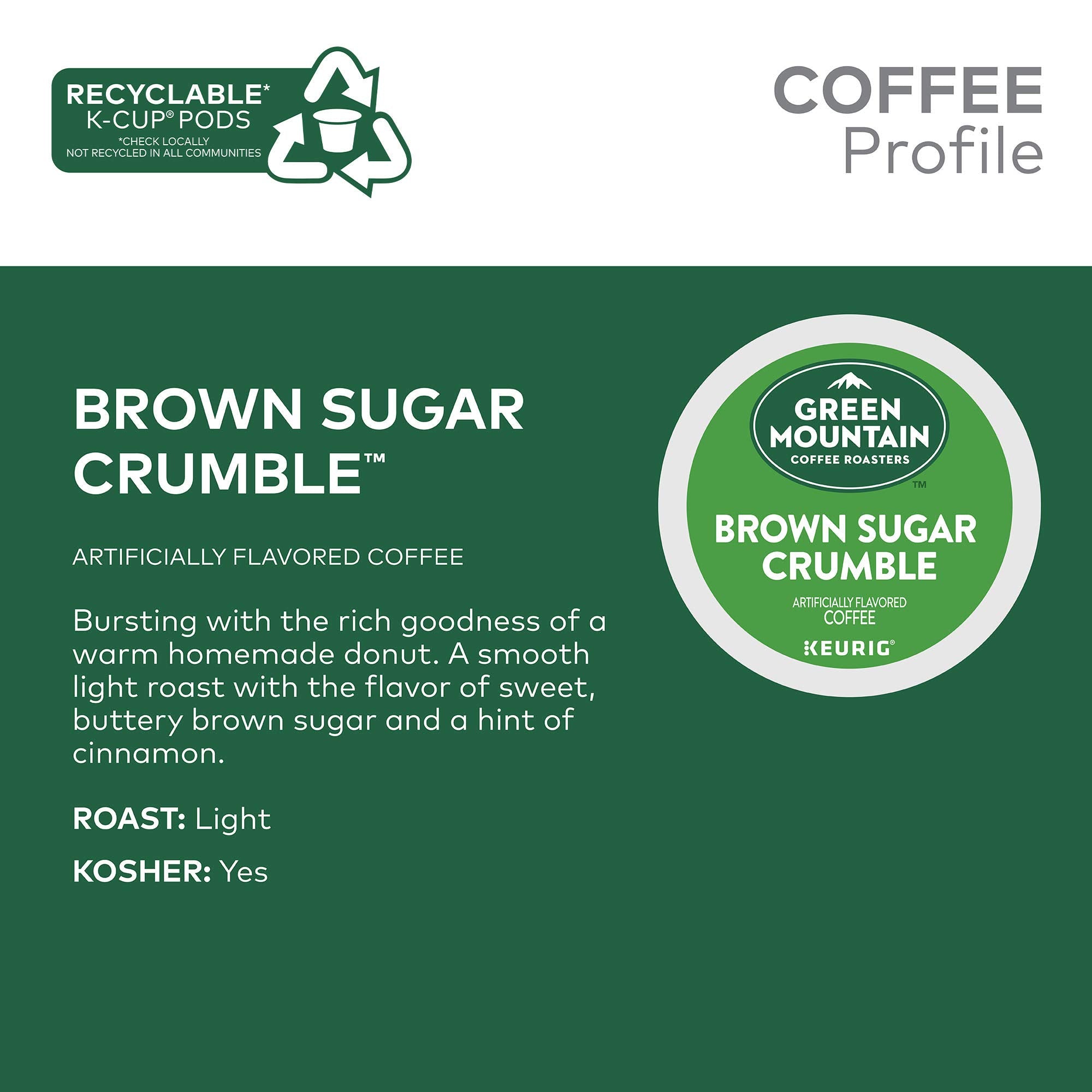 Green Mountain Coffee Roasters Brown Sugar Crumble pod closeup reveals finely ground coffee.