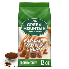 Green Mountain Caramel Vanilla Cream ground coffee bag ready for brewing at home