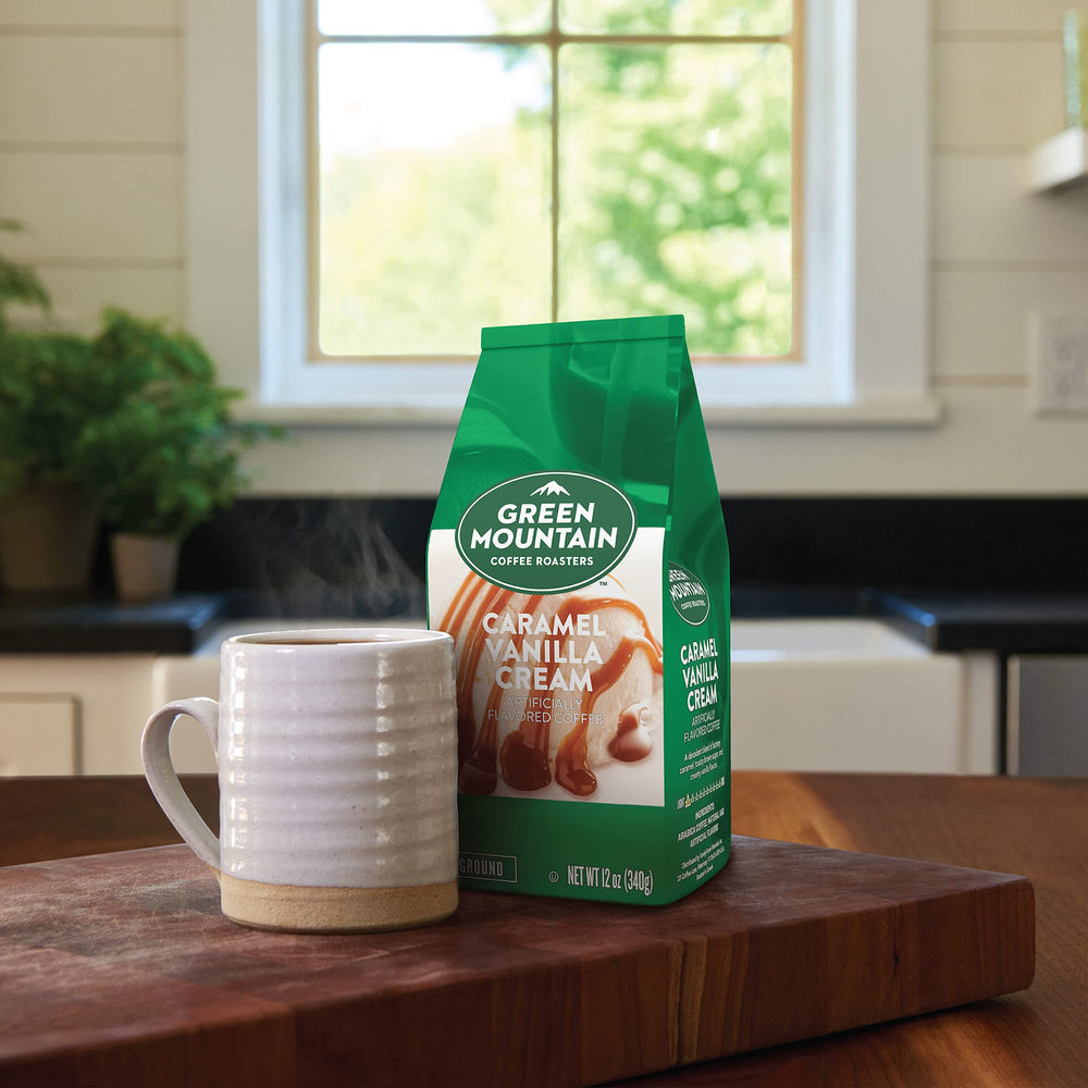 Kosher-certified label on Green Mountain Caramel Vanilla Cream packaging