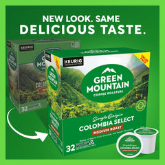 Green Mountain Colombia Select pod close-up, showcasing convenient single-serve pods for mornings