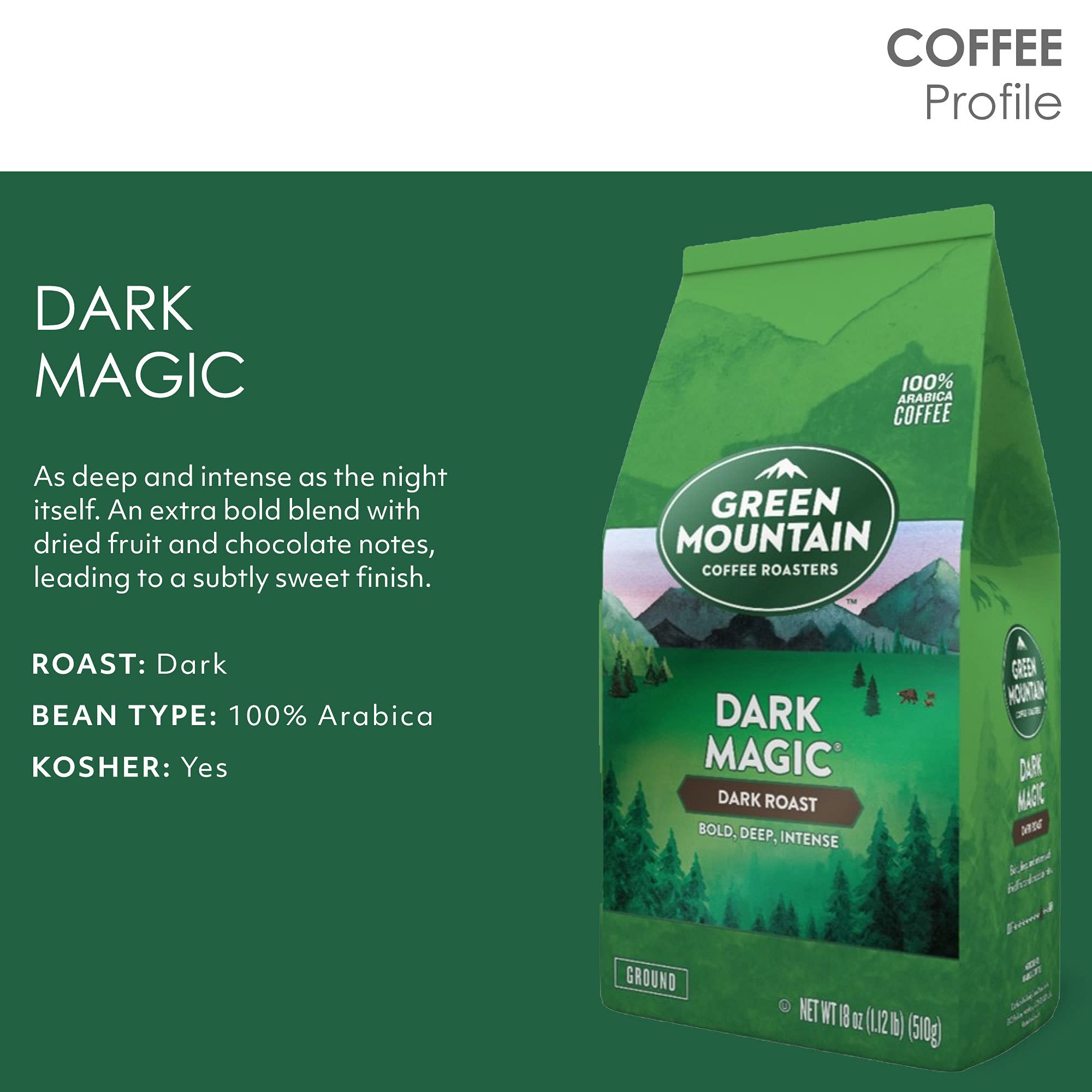 Green Mountain Roasters Dark Magic brew in a cup delivers richness
