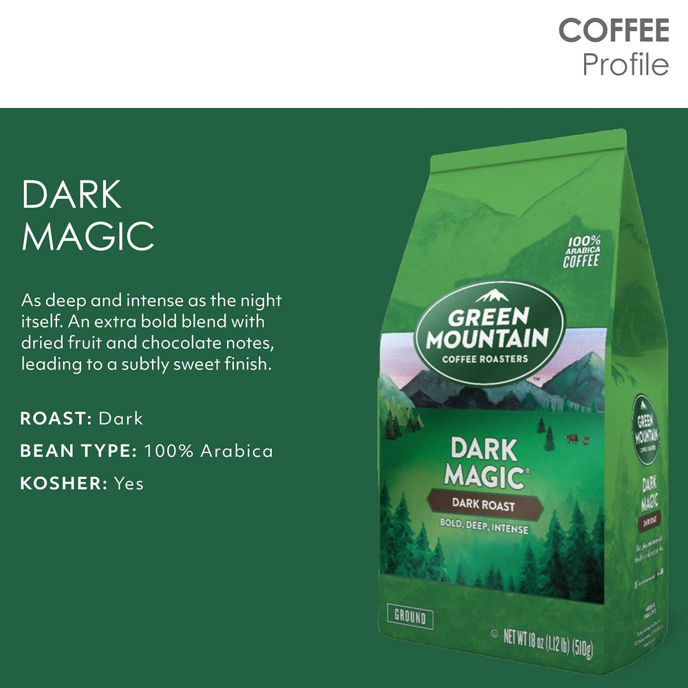 Green Mountain Roasters Dark Magic brew in a cup delivers richness