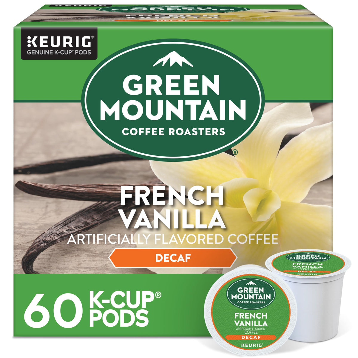 Green Mountain French Vanilla Decaf K-Cups brew a smooth vanilla cup for anytime