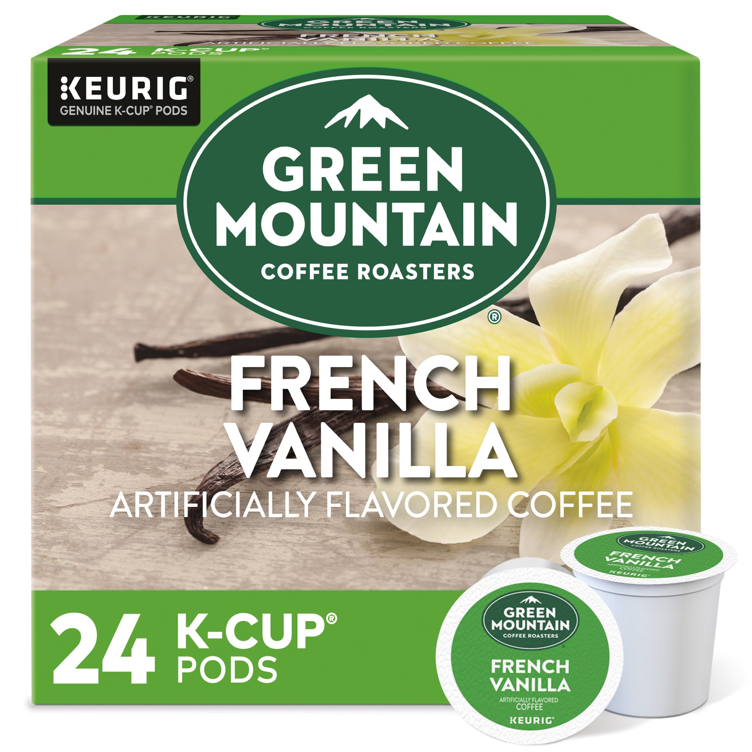 Green Mountain French Vanilla K-Cup pods with vanilla notes for a comforting morning