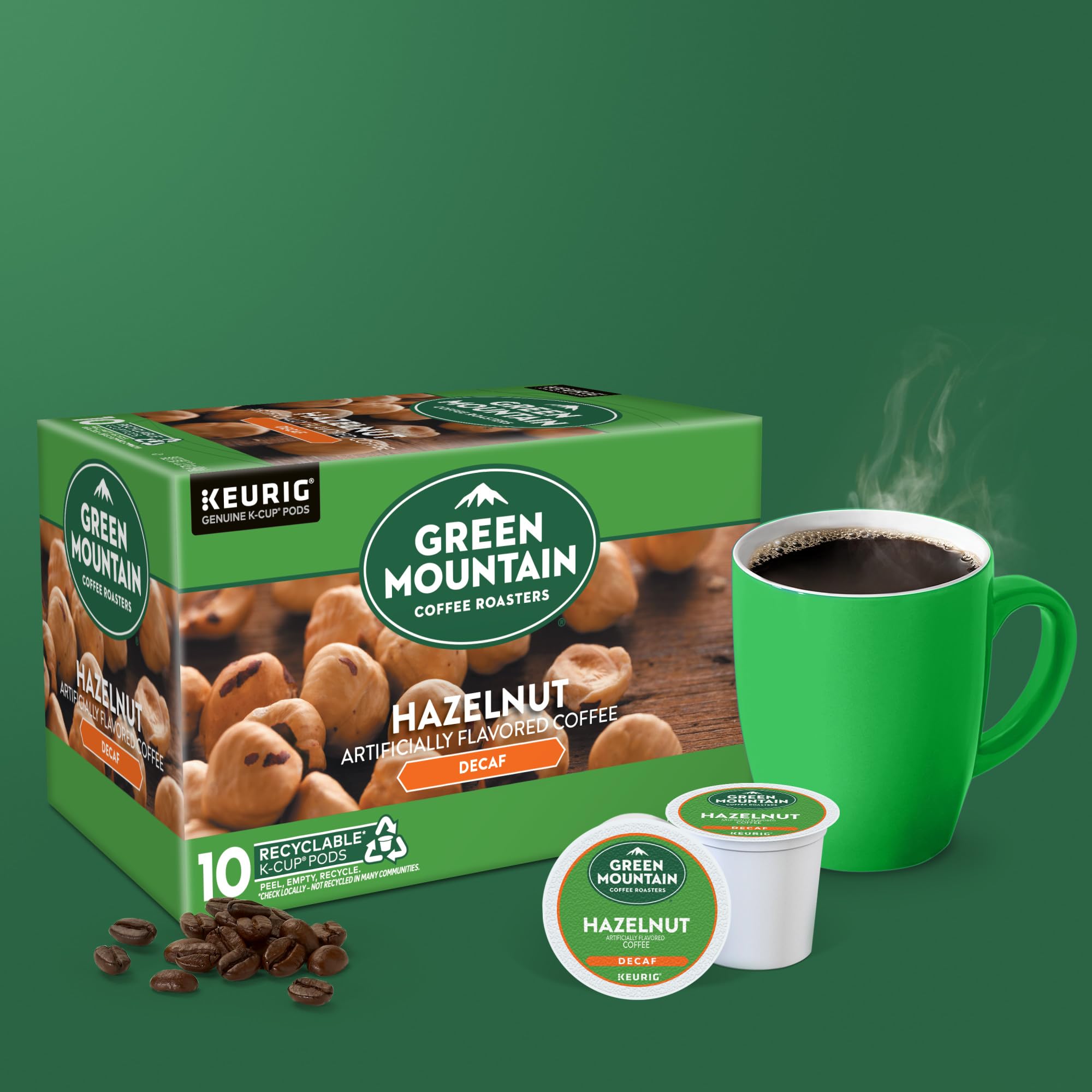 Green Mountain Hazelnut Decaf aroma filling a cozy kitchen.