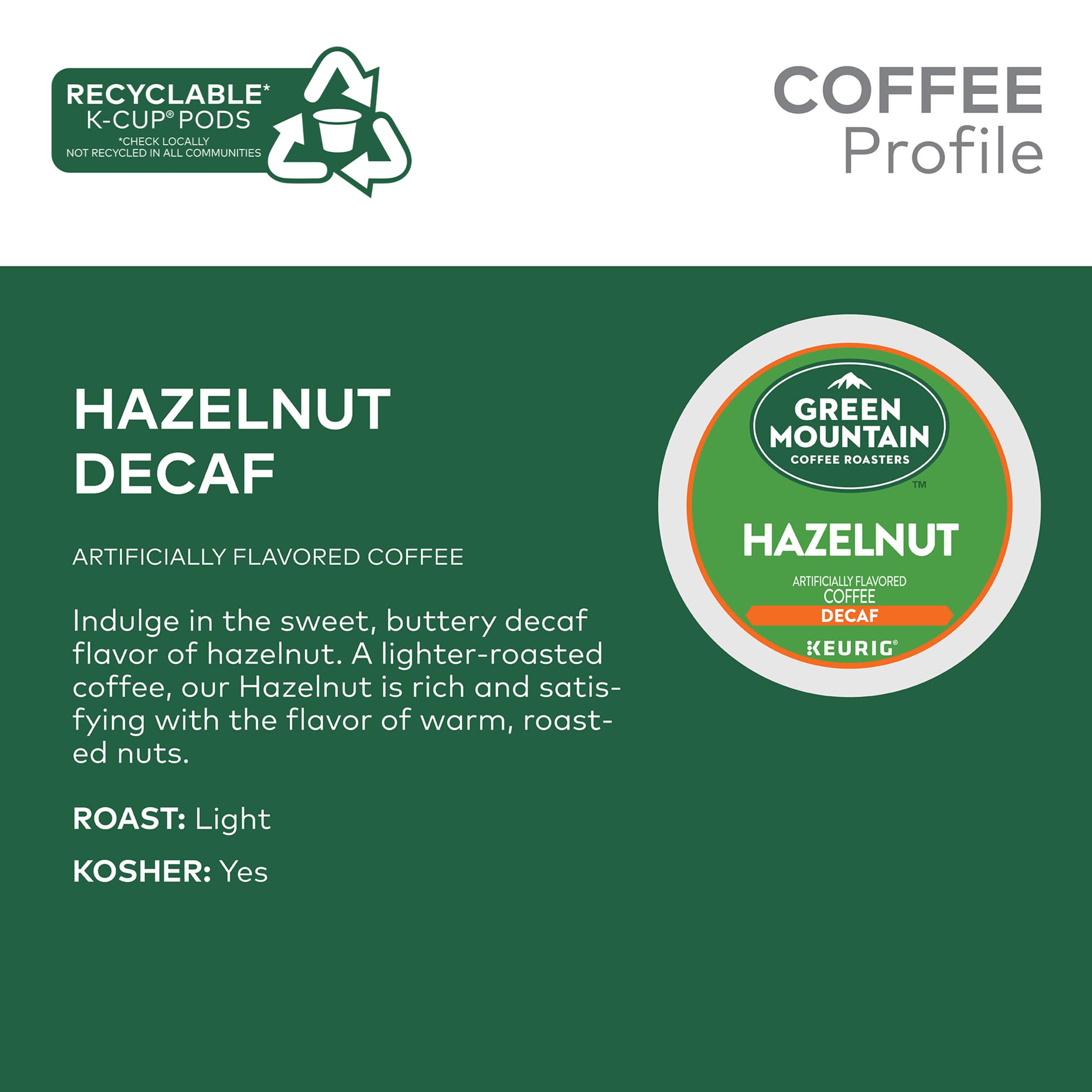 Green Mountain Hazelnut Decaf K-Cups on a shelf for easy access