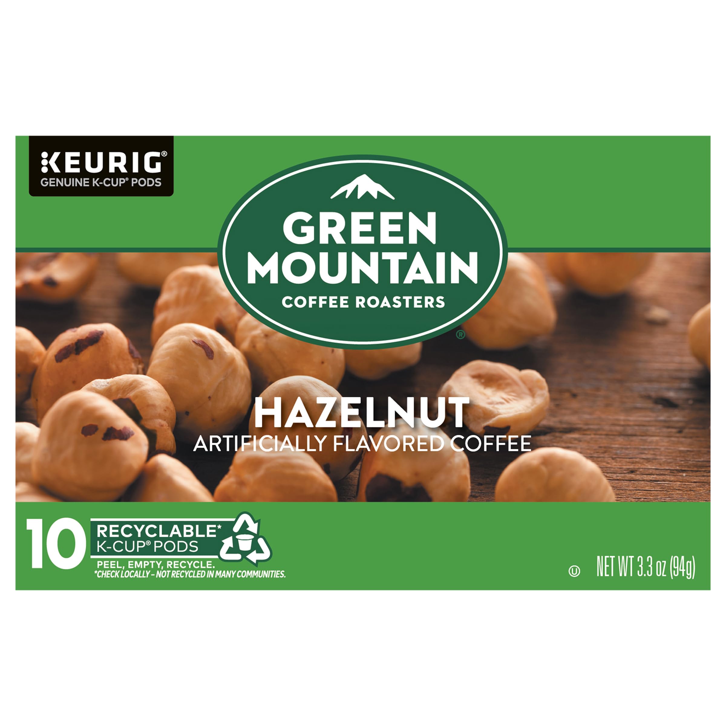 Green Mountain Coffee Roasters hazelnut coffee bag with aromatic richness for mornings.