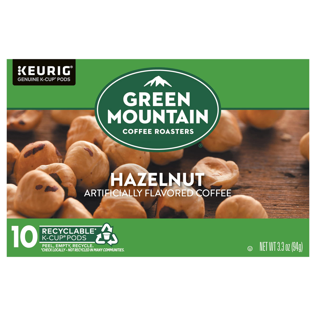 Green Mountain Coffee Roasters hazelnut coffee bag with aromatic richness for mornings.