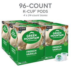 Keurig brewing scene with Green Mountain French Vanilla pod ready