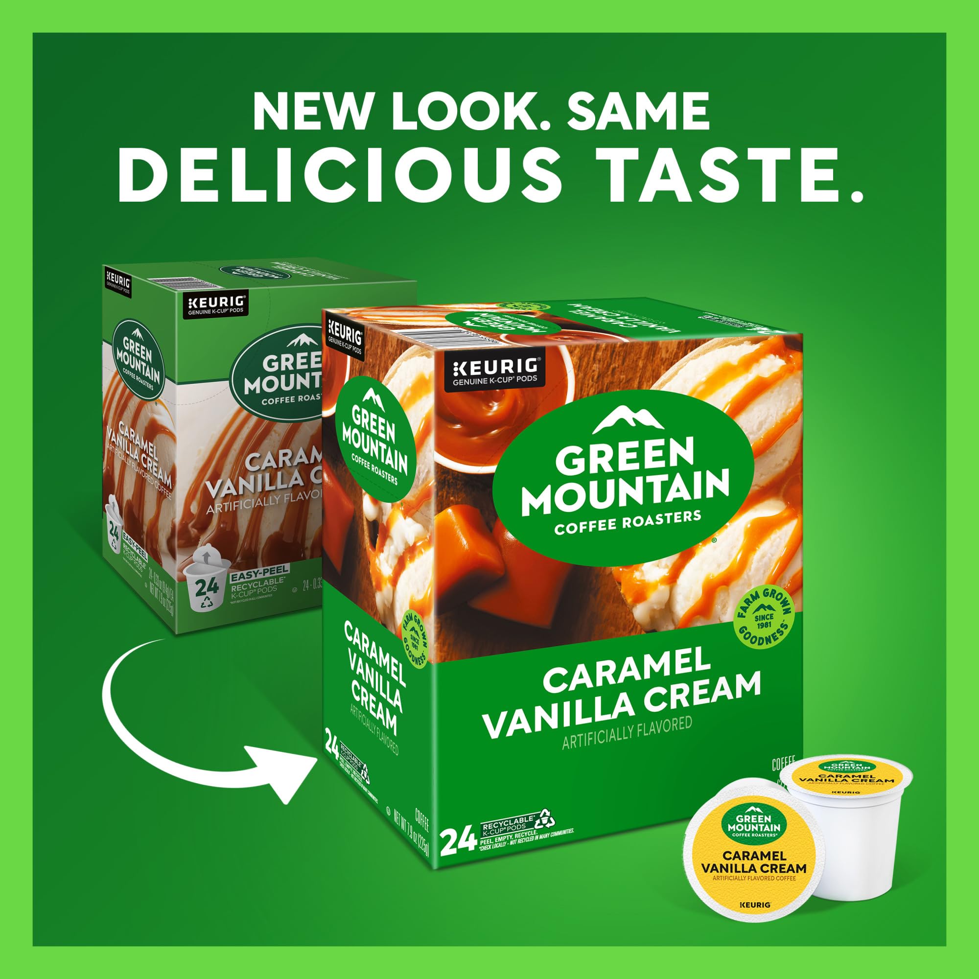 Green Mountain Caramel Vanilla Cream K-Cup, light roast profile to brighten your day.