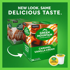Green Mountain Caramel Vanilla Cream K-Cup, light roast profile to brighten your day.