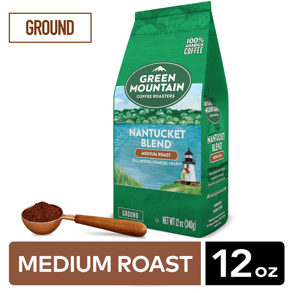 Green Mountain Nantucket Blend grounds—ideal for everyday mornings with a smooth, balanced finish