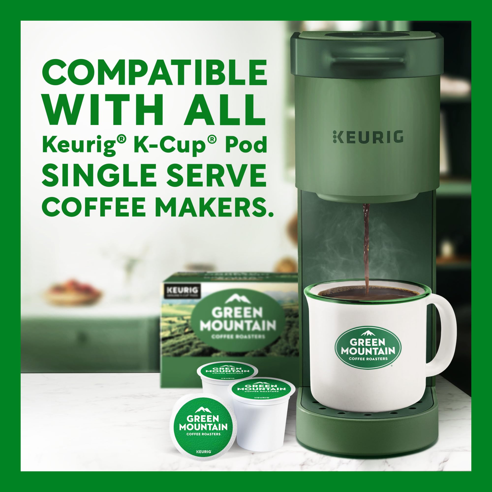 Green Mountain responsibly sourced coffee K-Cup, sustainable choice for mornings.