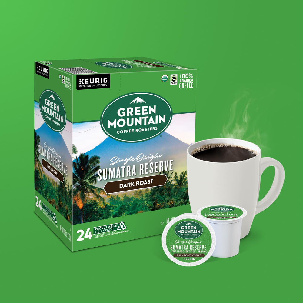 Green Mountain Coffee Roasters Sumatra Reserve packaging showing certifications