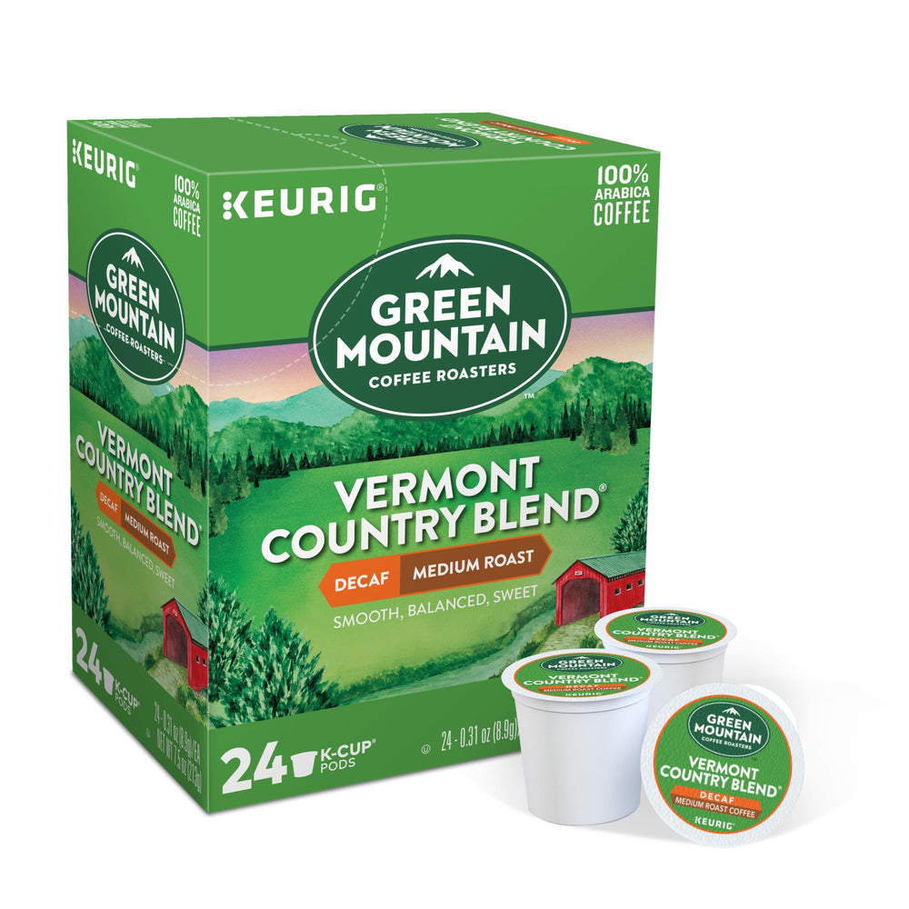 Green Mountain Vermont Country Blend Decaf pack of pods ensures quick, consistent flavor.