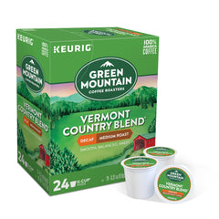 Green Mountain Vermont Country Blend Decaf pack of pods ensures quick, consistent flavor.