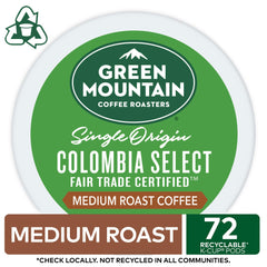 Green Mountain Colombia Select Arabica beans close-up for rich flavor.