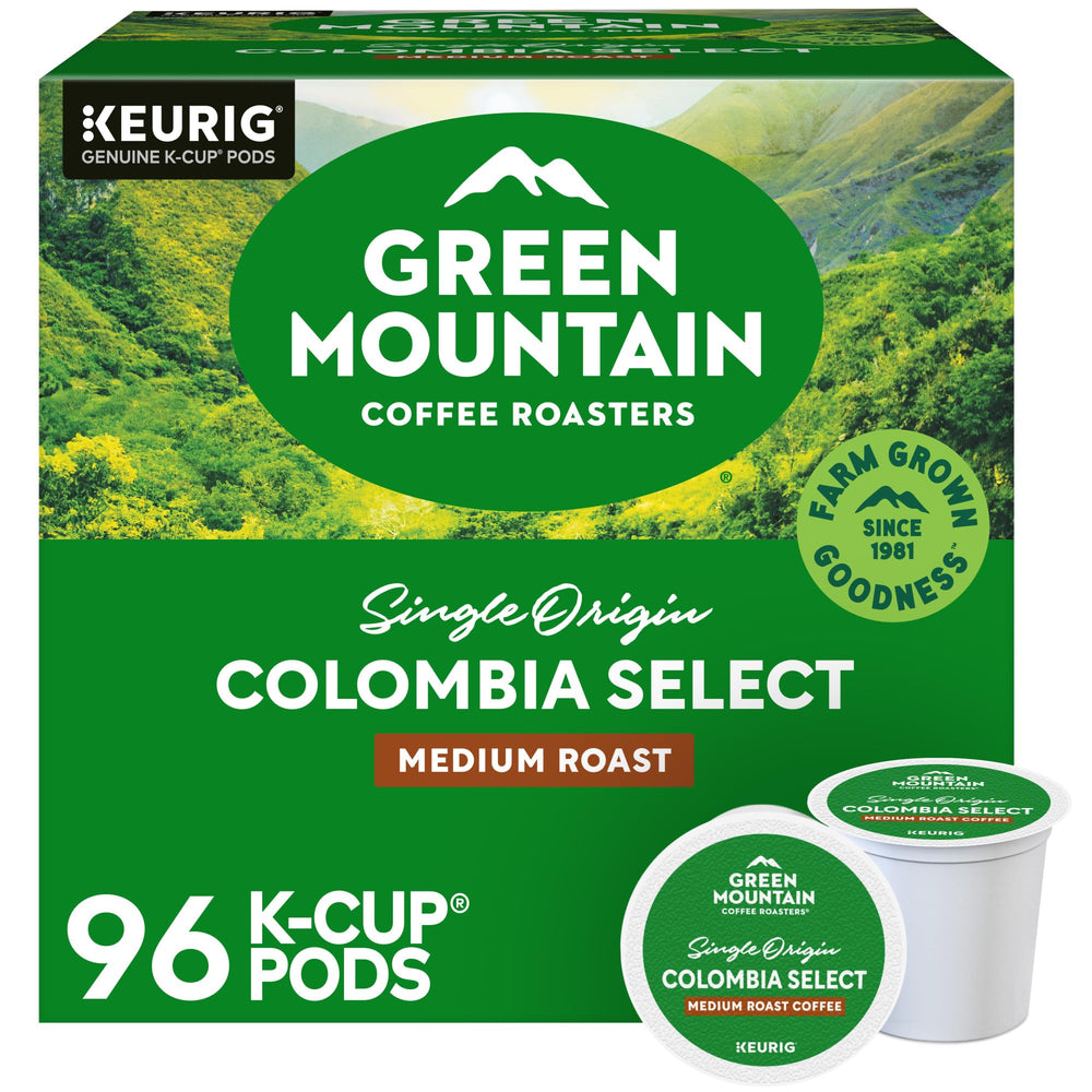 Green Mountain Colombia Select K-Cup pod ready for quick, single-serve coffee.