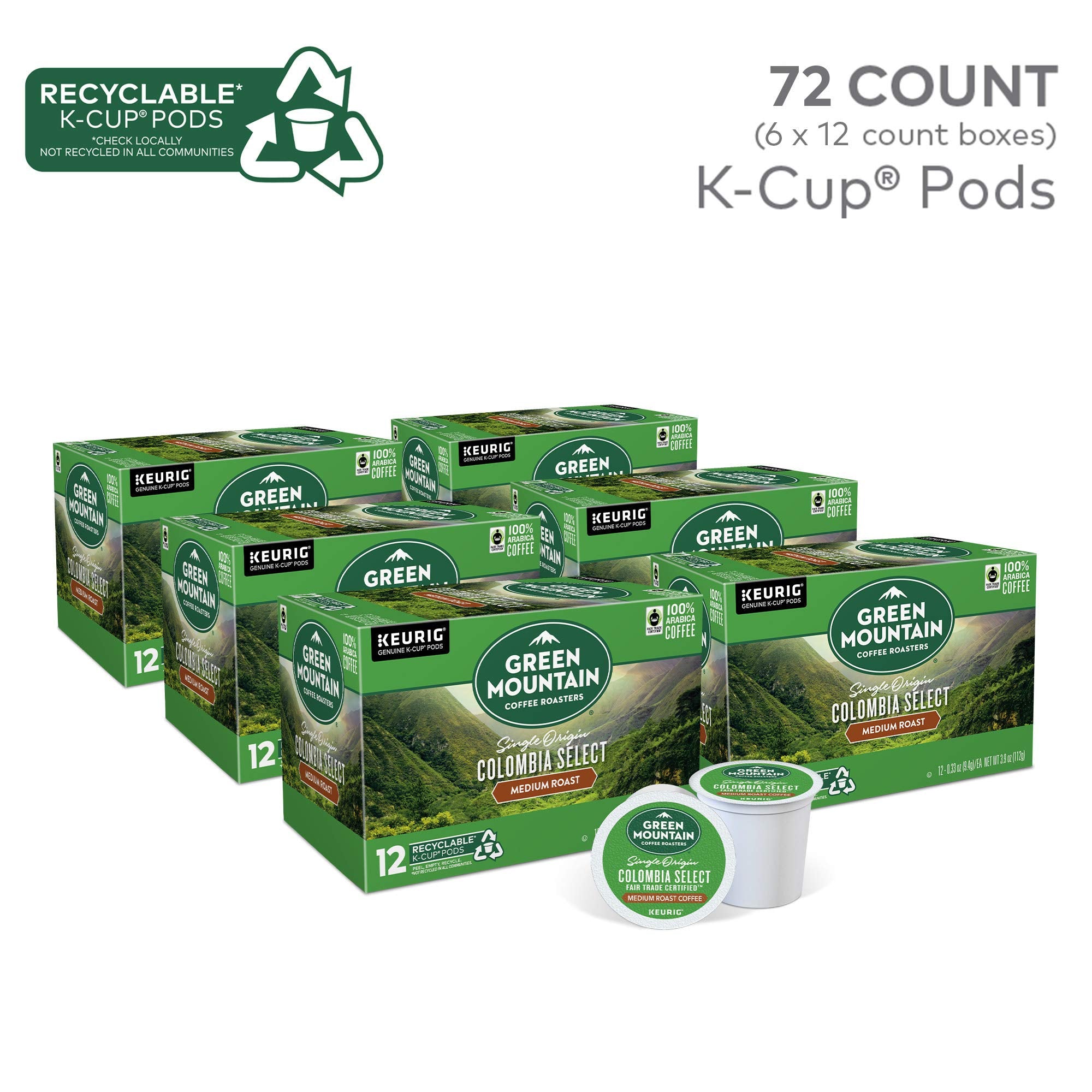 Green Mountain Colombia Select medium roast color for balanced cup.