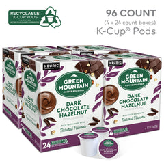Close-up of Green Mountain Dark Chocolate Hazelnut K-Cups highlighting premium pods