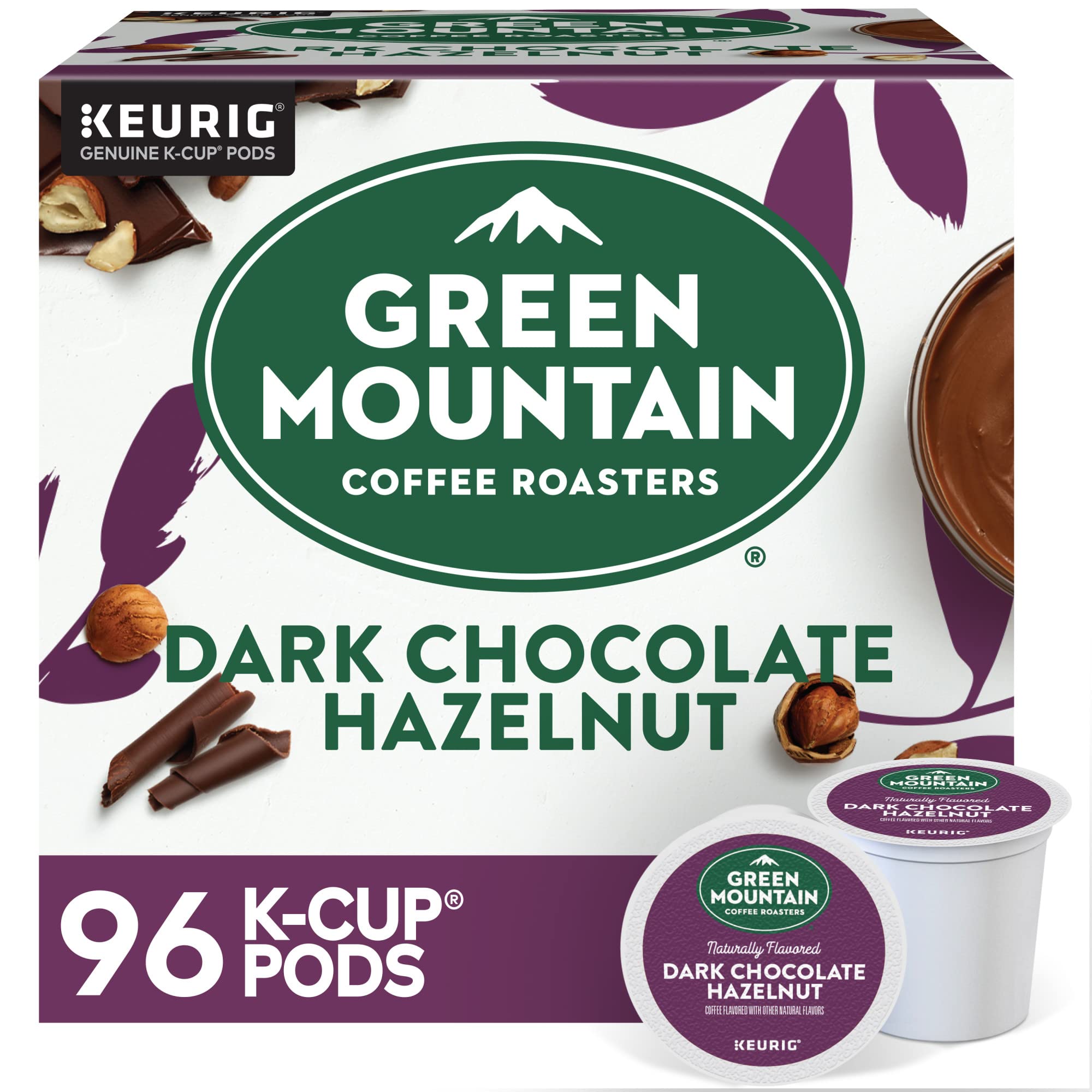 Green Mountain Dark Chocolate Hazelnut K-Cups front view for easy single-serve brewing