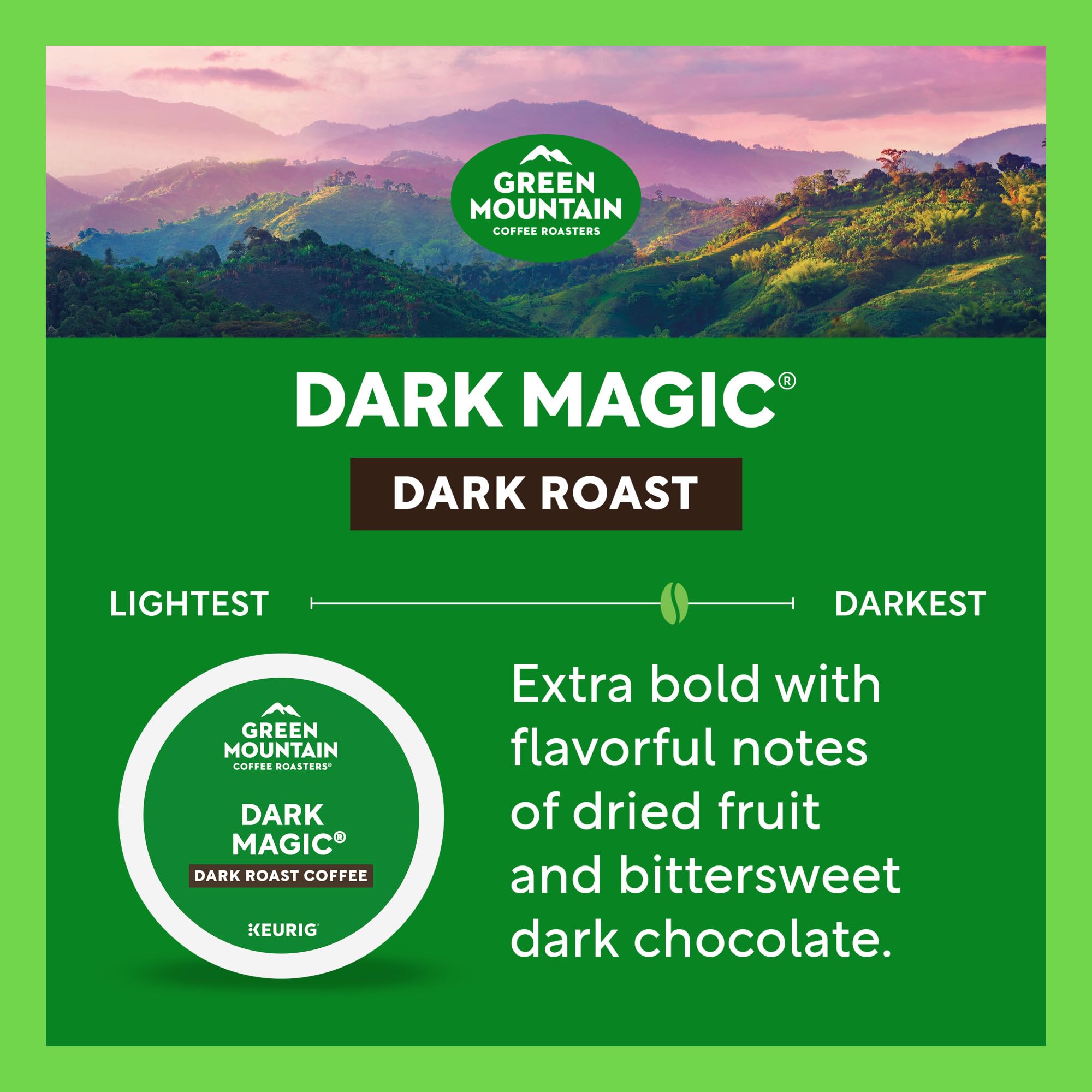 Green Mountain Dark Magic 96-count box displayed for home or office use.