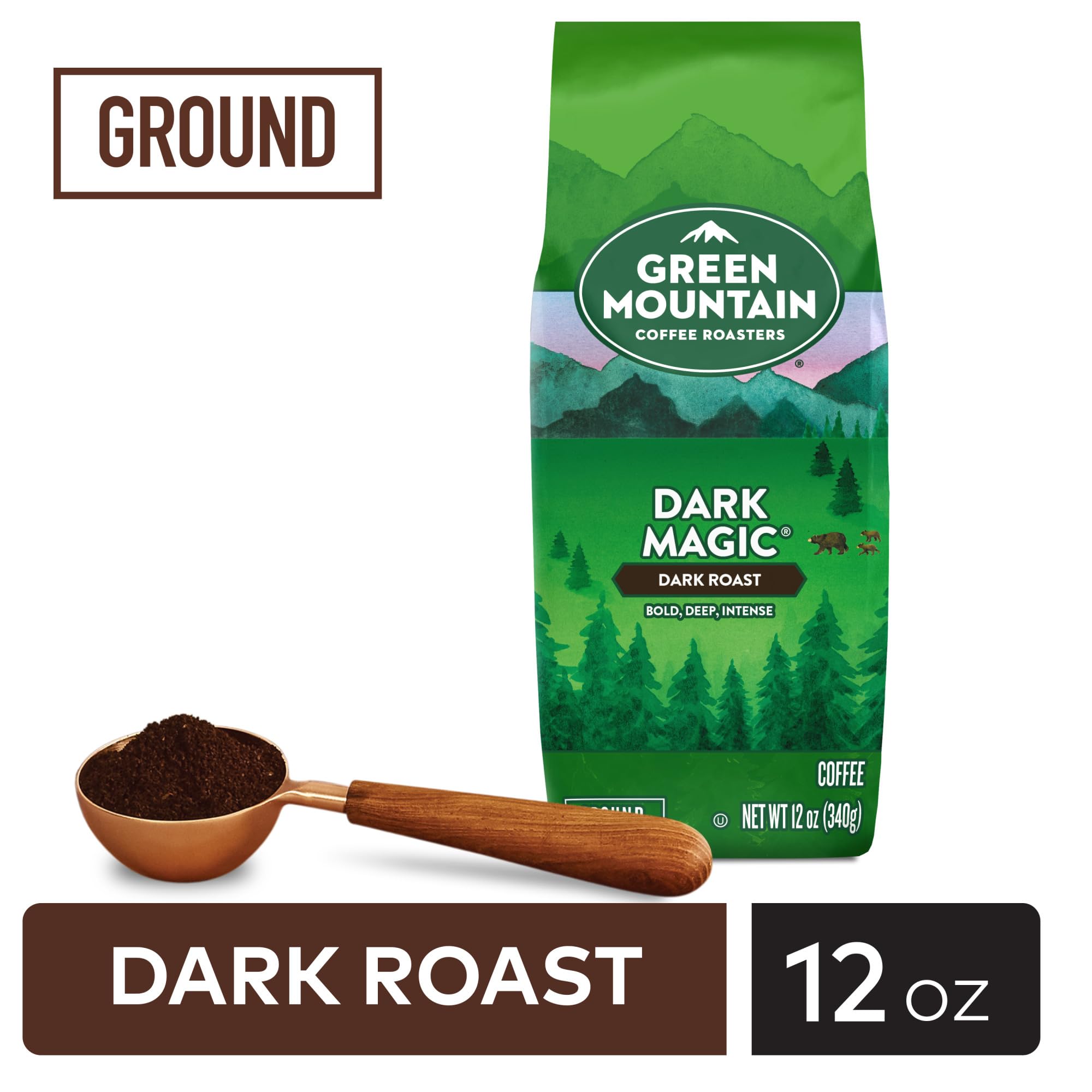 Close-up of Green Mountain Dark Magic coffee beans.